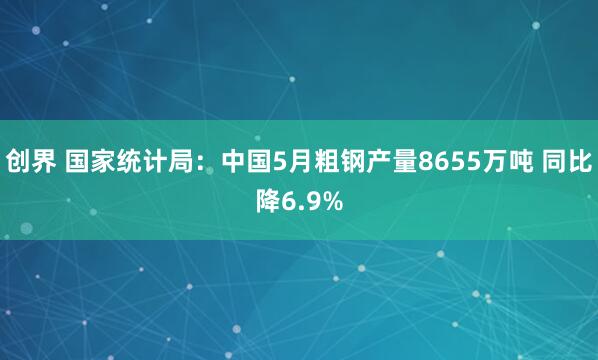 创界 国家统计局：中国5月粗钢产量8655万吨 同比降6.9%